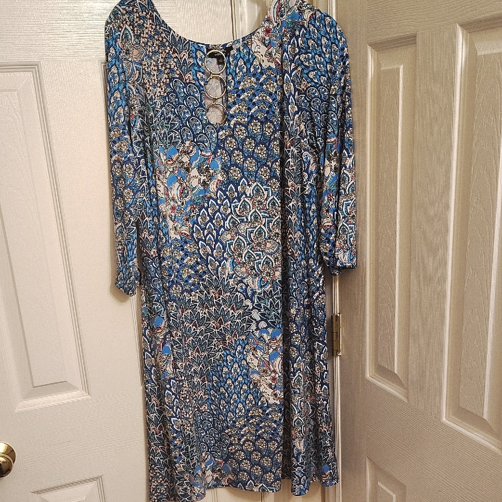 MSK Blue and Cream Patterned Dress